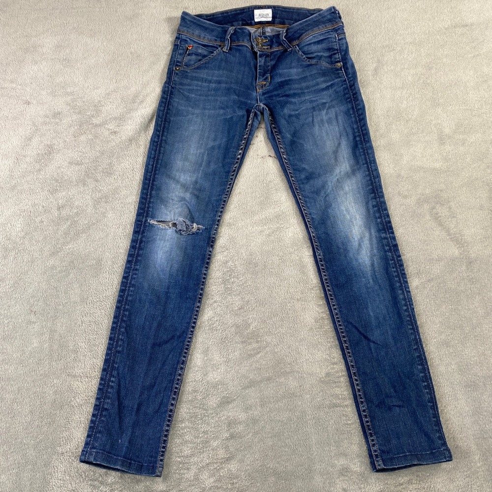 Hudson Collin Skinny Super Stretch Blue Denim Jeans Distressed Size 26‎